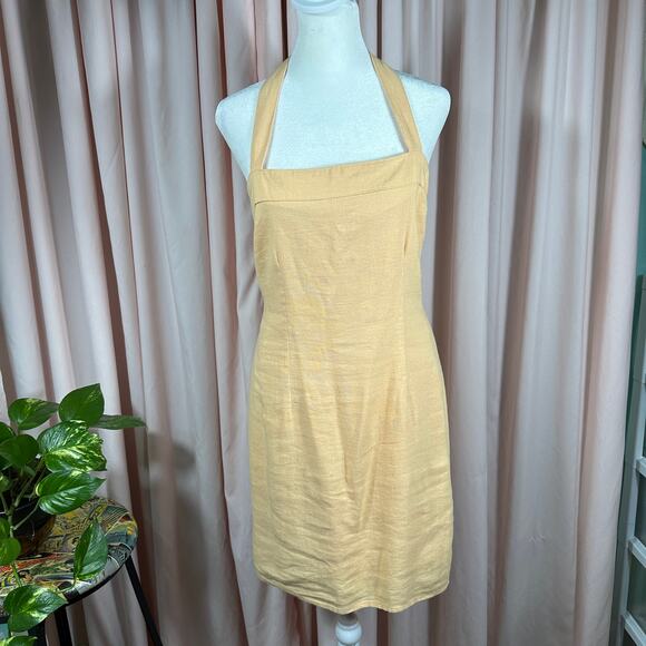 Abercrombie & Fitch Linen Halter Dress Medium Tall Peach Back Smocking NEW - Picture 1 of 8
